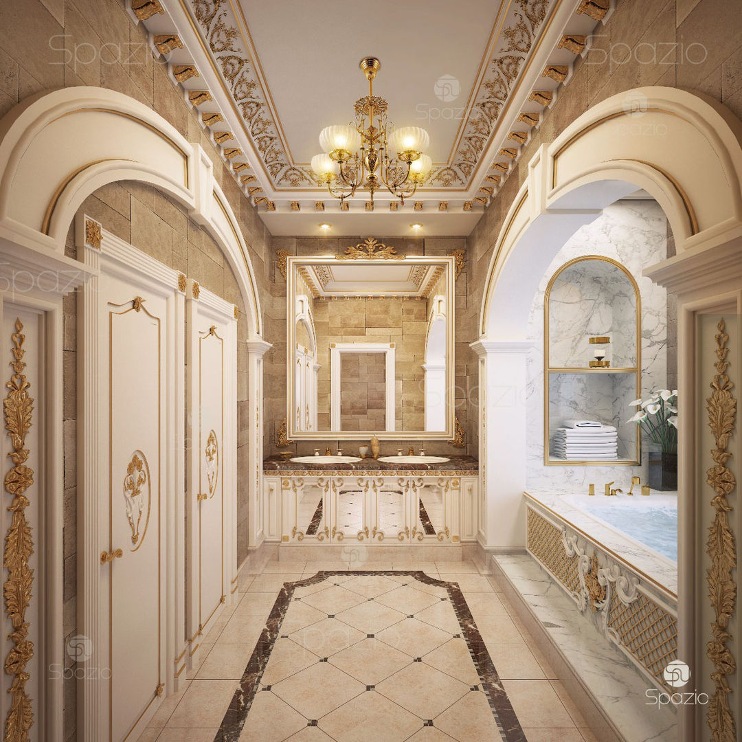 Luxury palace interior design and decor in Dubai, Spazio Interior Decoration LLC Spazio Interior Decoration LLC حمام رخام Amber/Gold