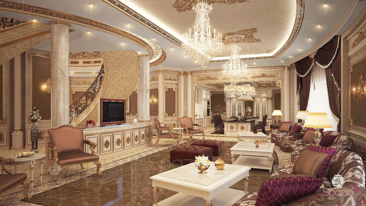 Luxury palace interior design and decor in Dubai, Spazio Interior Decoration LLC Spazio Interior Decoration LLC Phòng khách phong cách kinh điển