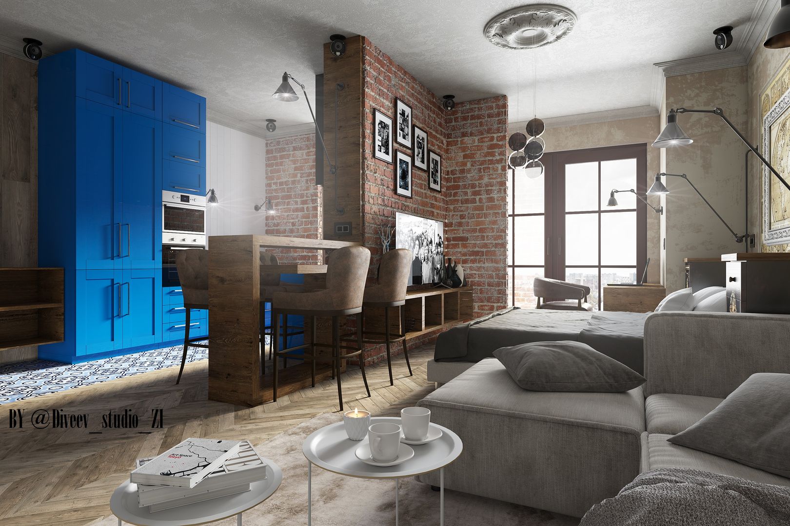 Квартира студия, Diveev_studio#ZI Diveev_studio#ZI Industrial style living room