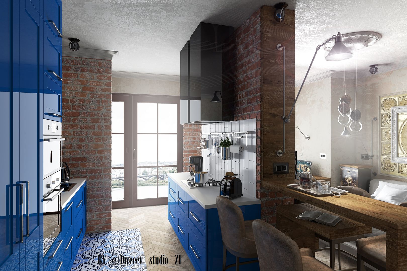 Квартира студия, Diveev_studio#ZI Diveev_studio#ZI Nhà bếp phong cách công nghiệp