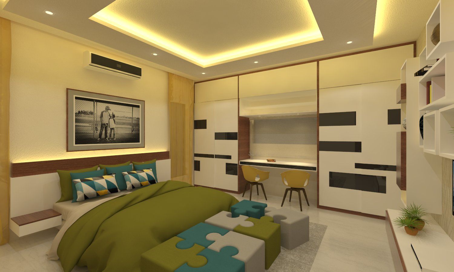 Children's Bedroom Ravi Prakash Architect Asian style bedroom Engineered Wood Transparent