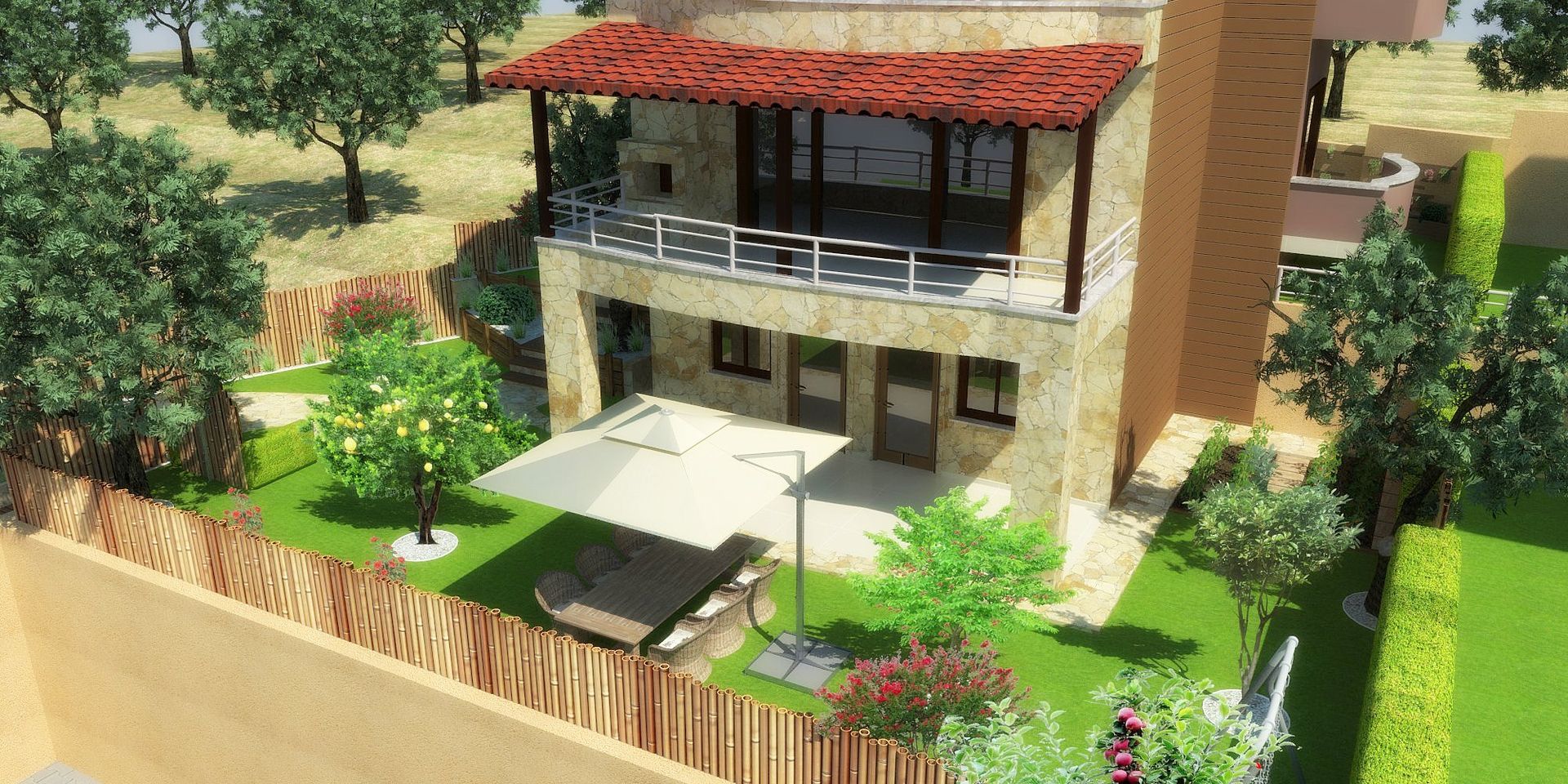 Villa Bahçe ve Peyzaj Düzenlemesi, Mimari 3D Render Mimari 3D Render 地中海風 庭