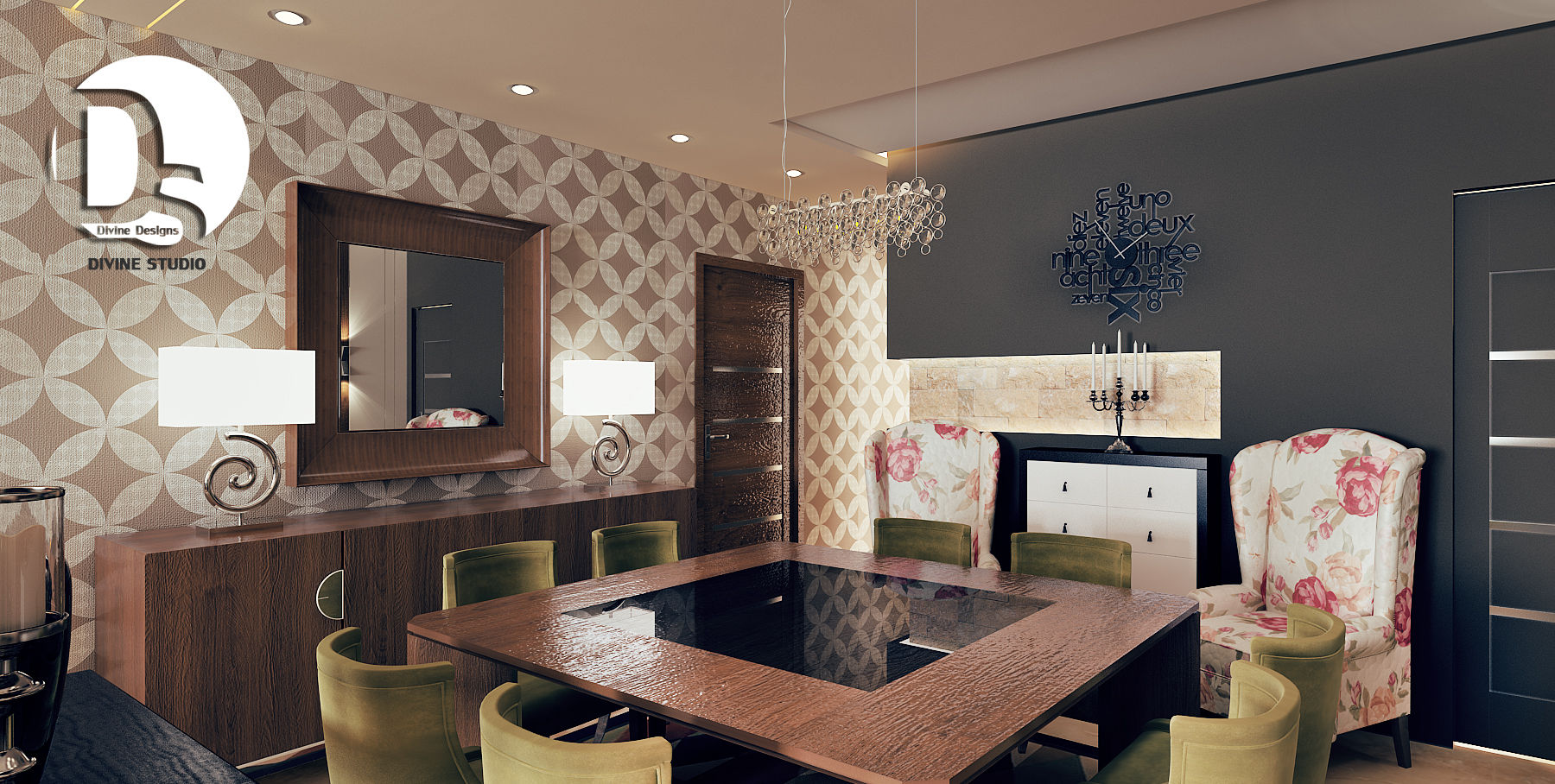 Interior Design for an apartment in Alexandria - Egypt , Devine Designs Devine Designs モダンデザインの ダイニング アクセサリー＆デコレーション