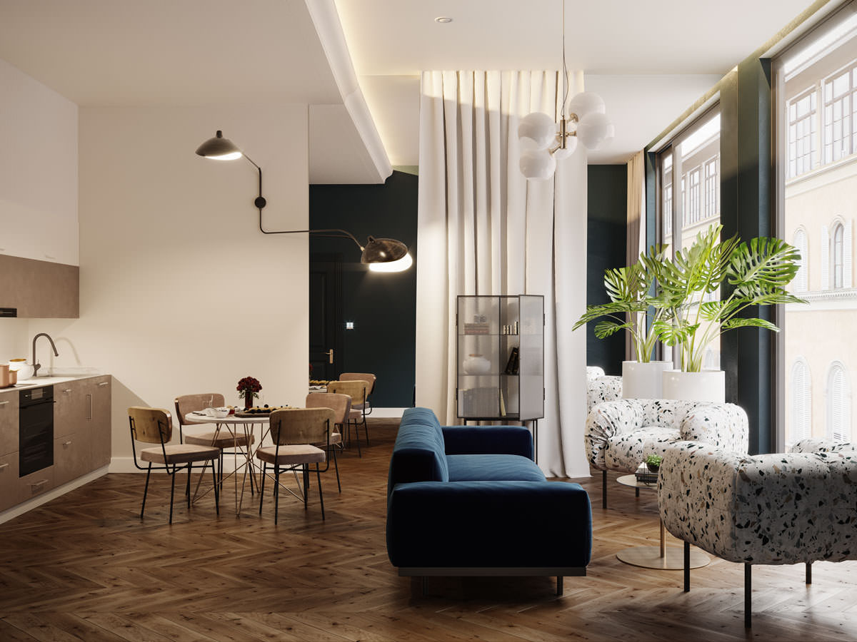 Appartamento di 65 mq per una coppia italiana, Londra, GB, Archventil - Architecture and Design Studio Archventil - Architecture and Design Studio ห้องนั่งเล่น