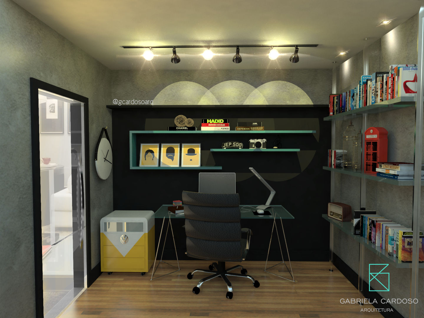 Home Office, Gabriela Cardoso Arquitetura Gabriela Cardoso Arquitetura مكتب عمل أو دراسة زجاج