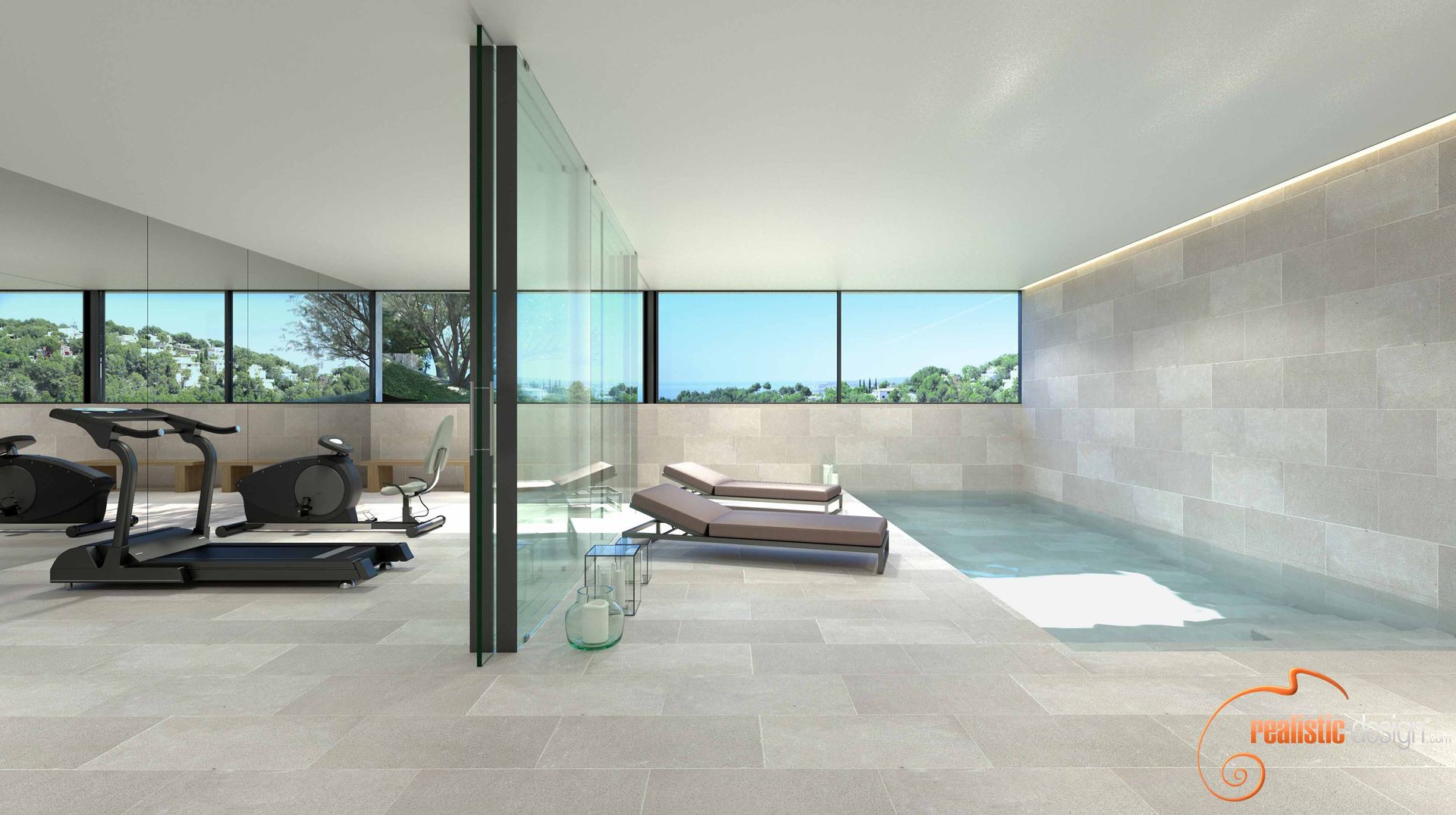 Proyectos 3D de spas, gimnasios y bañeras de hidromasaje, Realistic-design Realistic-design 健身房