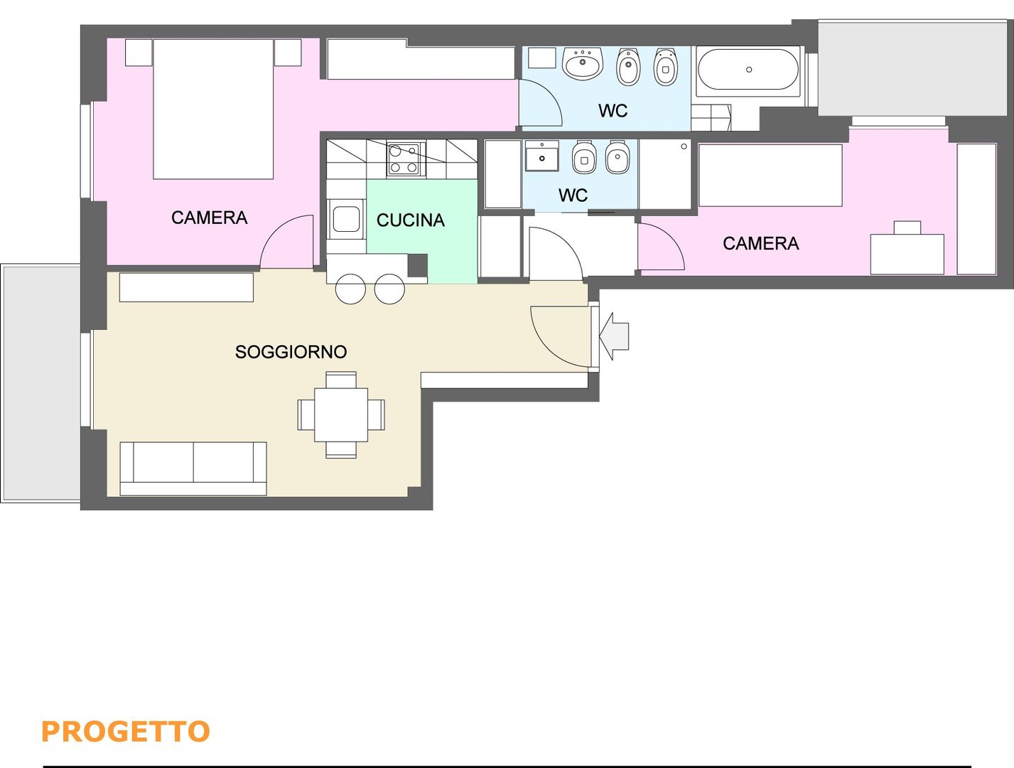 Casa Dp 2: La richiesta della committenza è quella di trasformare un appartamento bilocale di 62 mq , gk architetti (Carlo Andrea Gorelli+Keiko Kondo) gk architetti (Carlo Andrea Gorelli+Keiko Kondo)