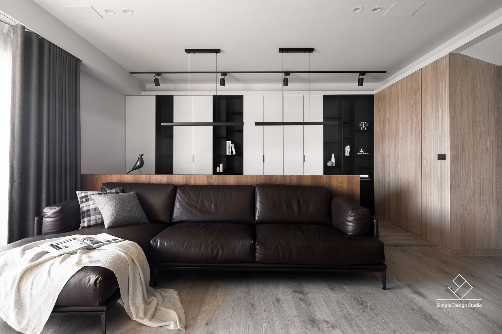 客廳書房區 極簡室內設計 Simple Design Studio 现代客厅設計點子、靈感 & 圖片 客廳,書房,分割