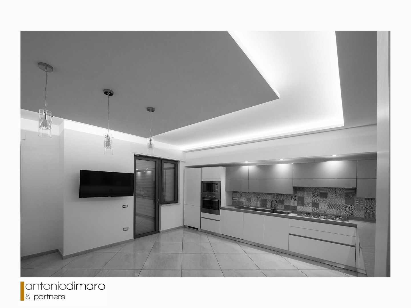 Cucina antoniodimaro + Partners Cucina attrezzata Cucina,illuminazione cucina,Controsoffitto,cucina a L,Punti luce