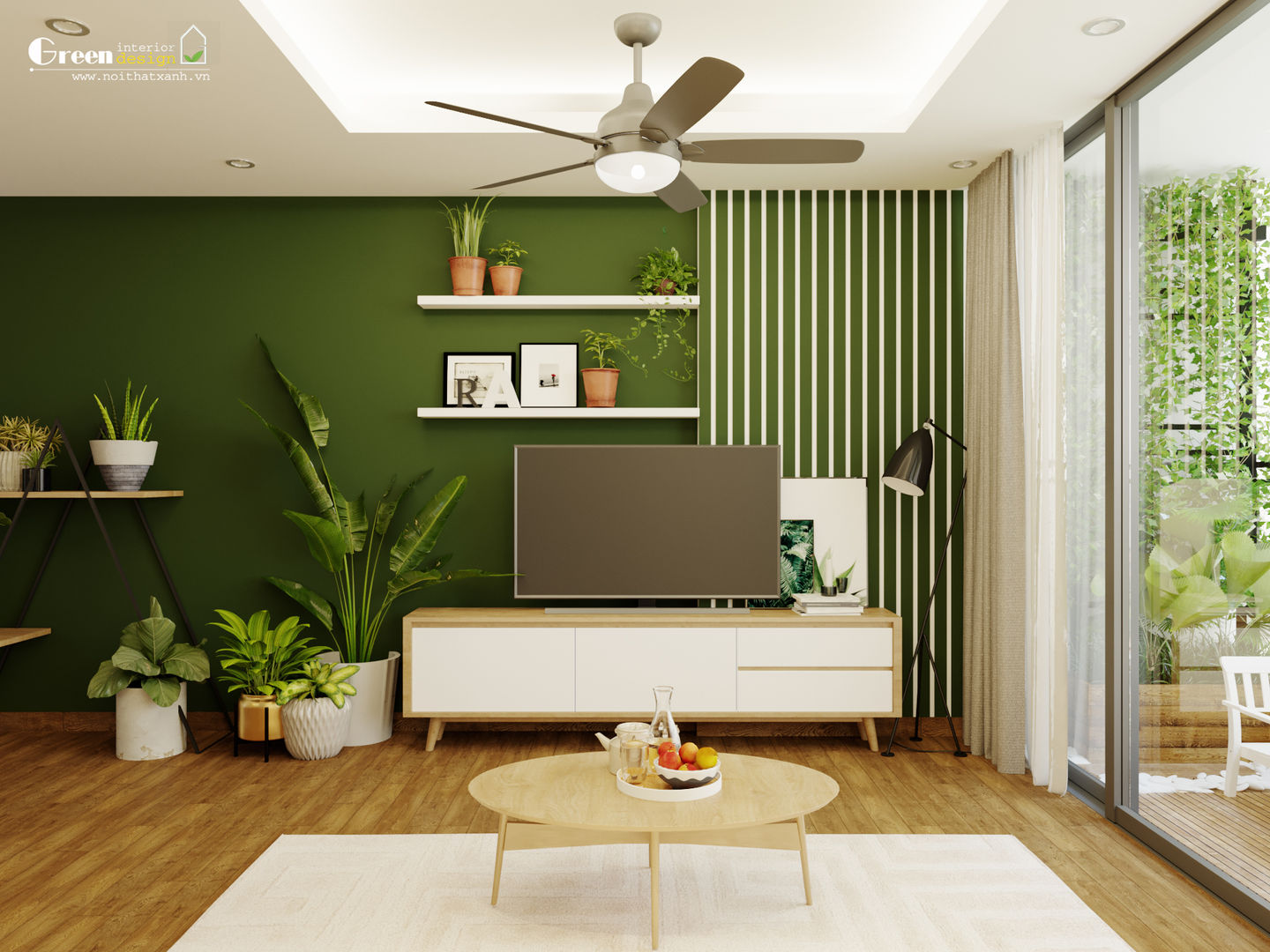 livingroom Green Interior Tropische eetkamers Houtcomposiet Transparant