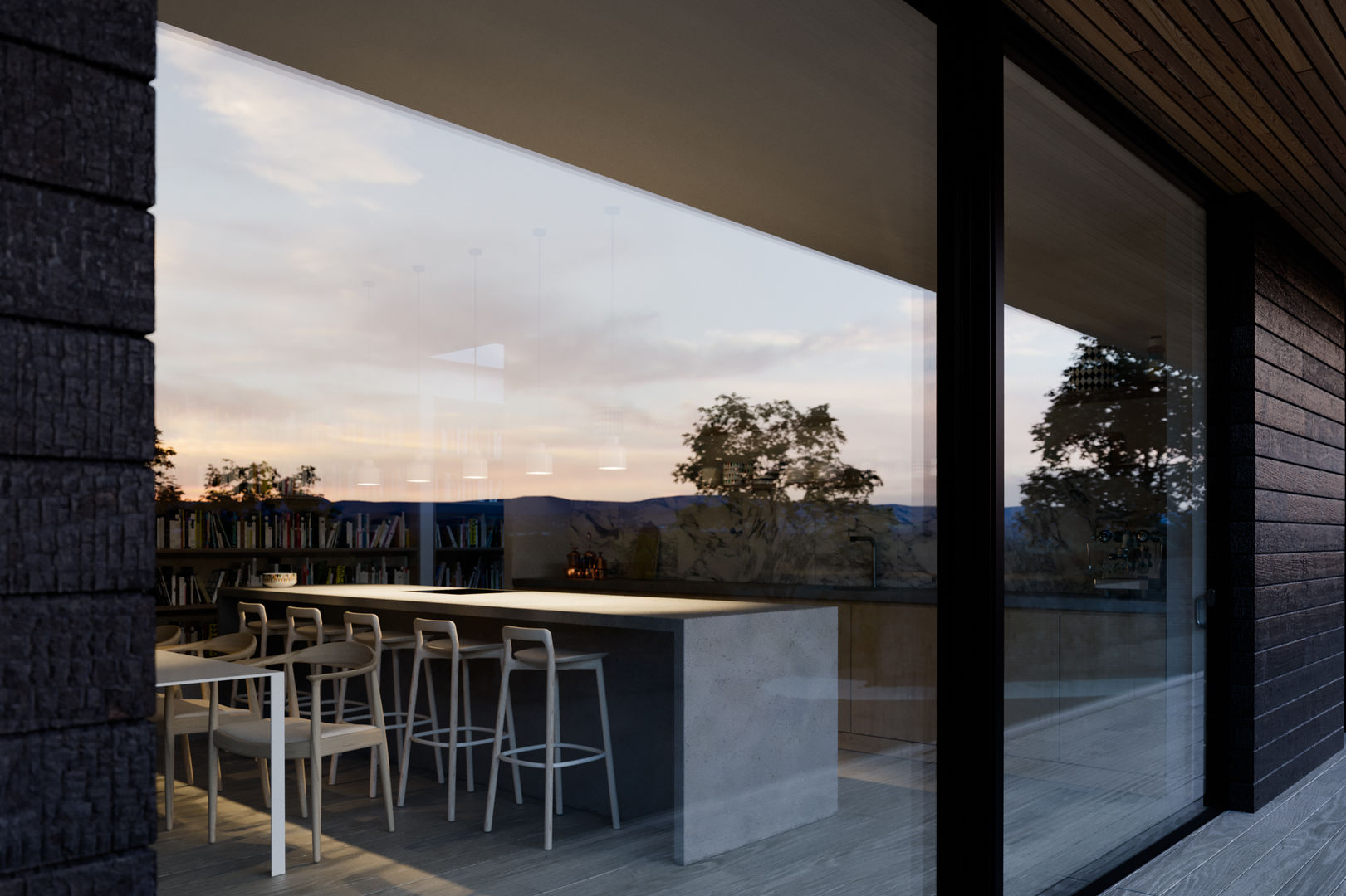 Kitchen window external homify Single family home ayrshire,contemporary,floating,glass,house,new house,scotland,stilts,timber,uk,walled garden