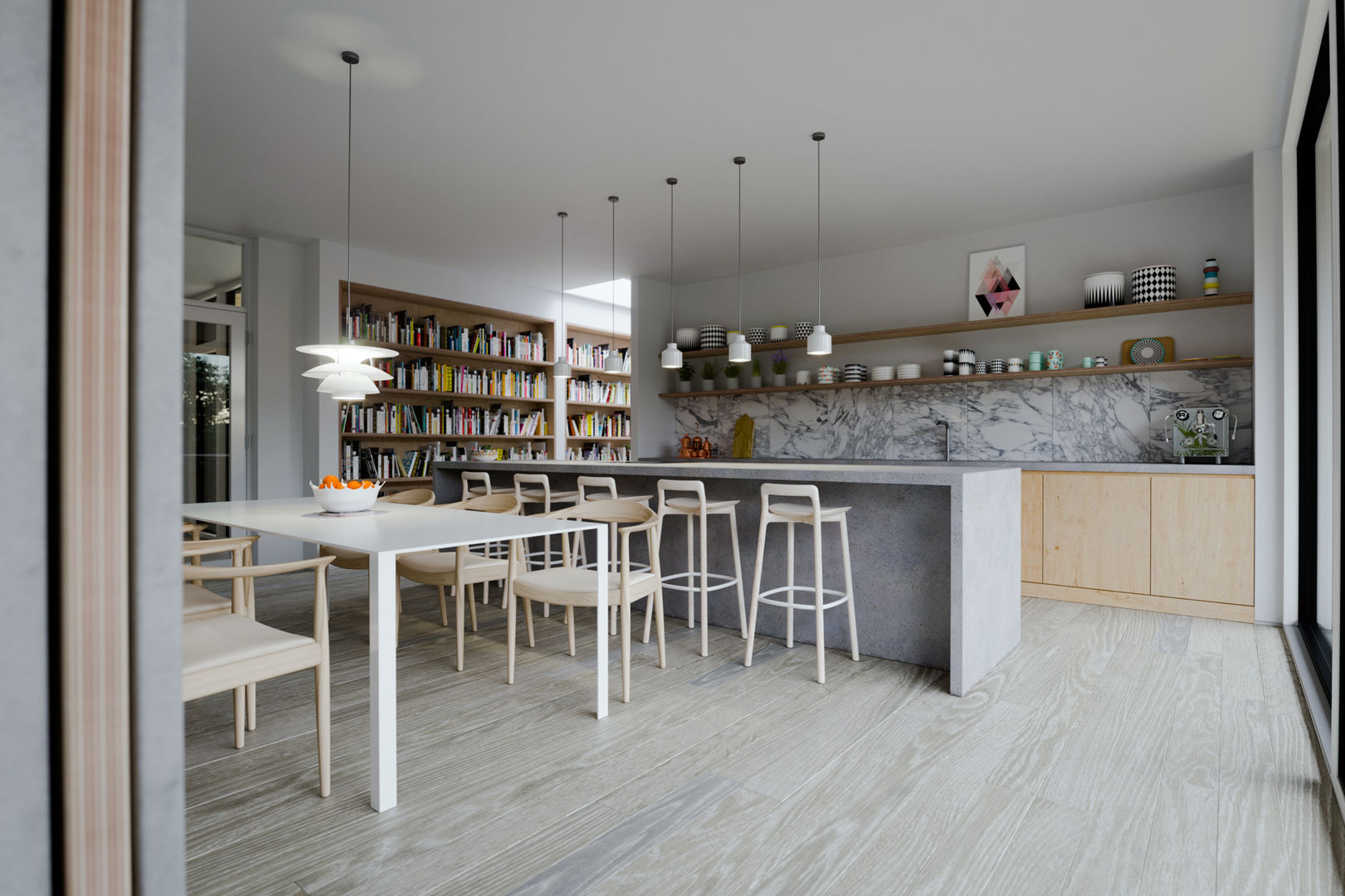 Kitchen & dining space homify Built-in kitchens ayrshire,contemporary,floating,glass,house,new house,scotland,stilts,timber,uk,walled garden