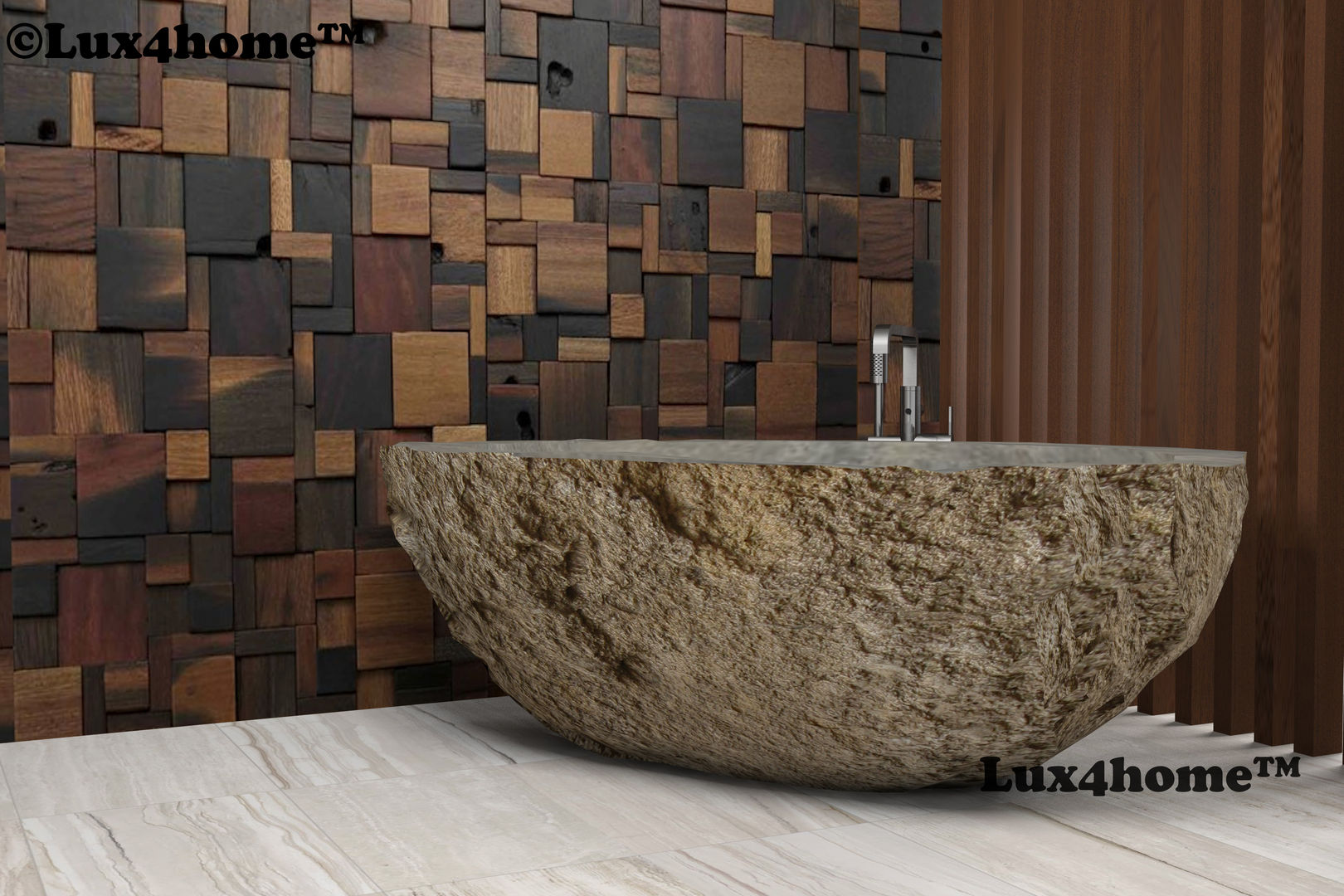 Free standing River Stone Bathtub - natural stone bathtubs homify Minimalist style bathroom