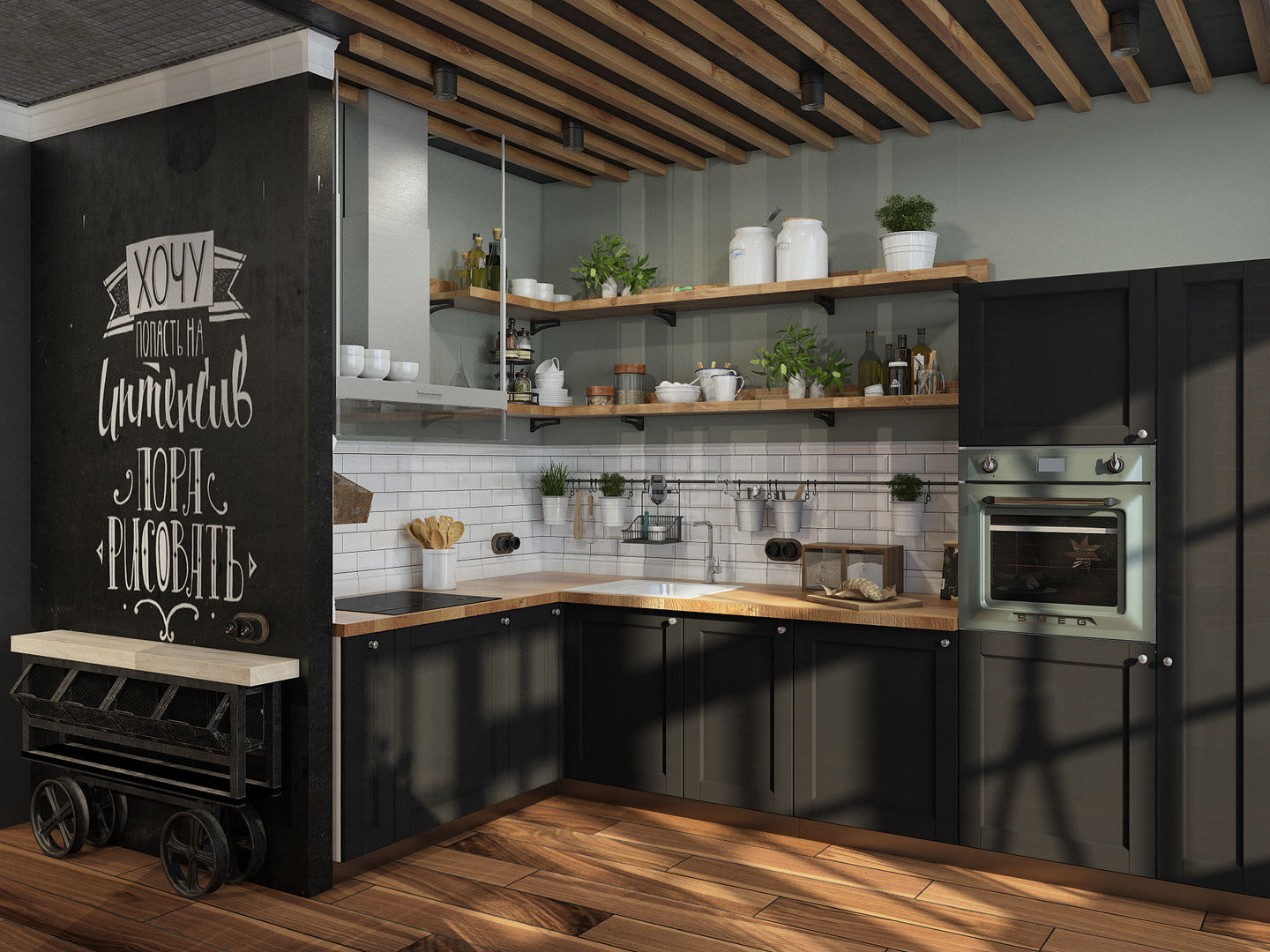 Визуализации проекта в стиле Лофт, Alyona Musina Alyona Musina Industrial style kitchen