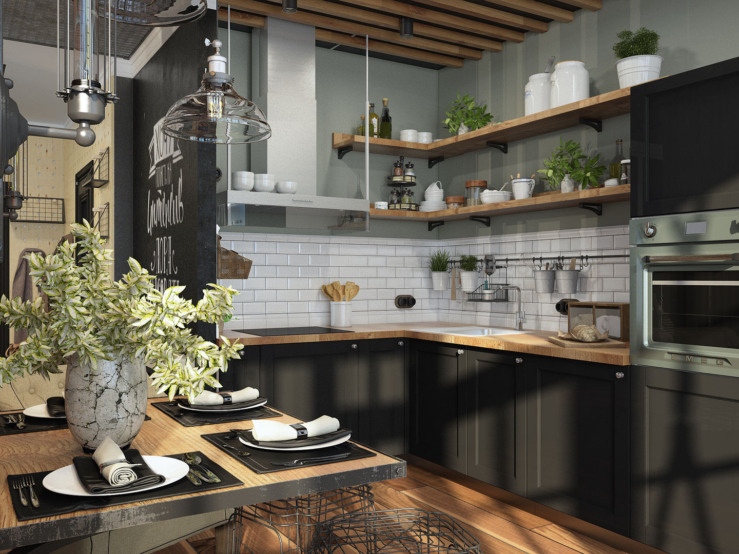 Визуализации проекта в стиле Лофт, Alyona Musina Alyona Musina Industrial style kitchen