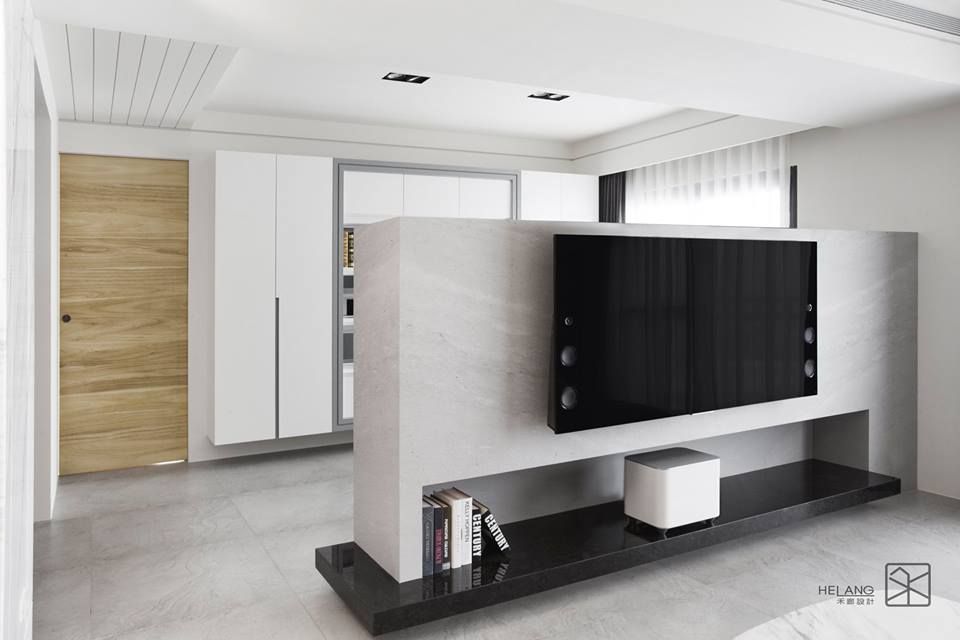電視牆 禾廊室內設計 现代客厅設計點子、靈感 & 圖片 大理石 客廳,書房