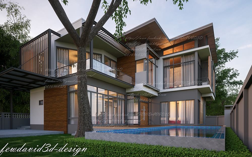 บ้านพักอาศัย2ชั้น อ.เมืองสกลนคร จ.สกลนคร , fewdavid3d-design fewdavid3d-design Moderne huizen