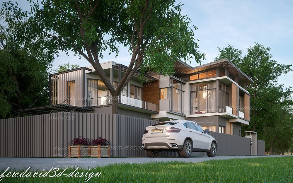 บ้านพักอาศัย2ชั้น อ.เมืองสกลนคร จ.สกลนคร , fewdavid3d-design fewdavid3d-design Maisons modernes