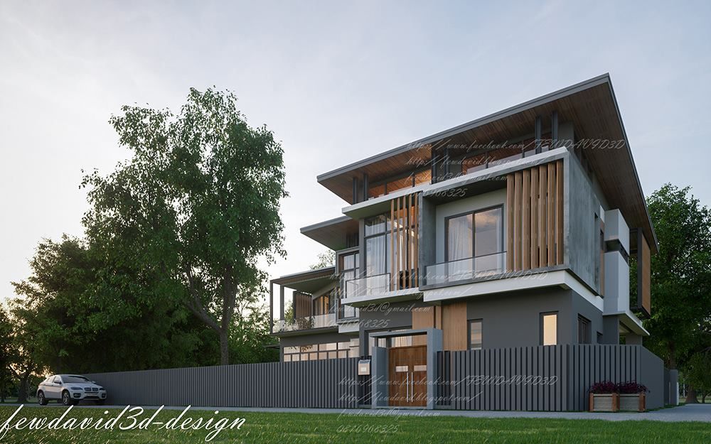 บ้านพักอาศัย2ชั้น อ.เมืองสกลนคร จ.สกลนคร , fewdavid3d-design fewdavid3d-design Casas de estilo moderno