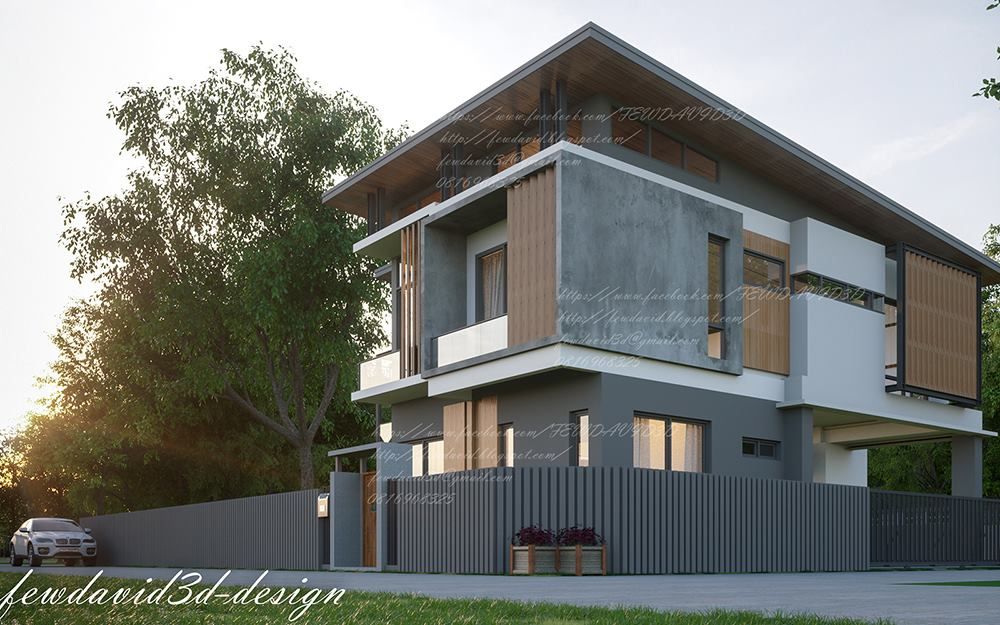 บ้านพักอาศัย2ชั้น อ.เมืองสกลนคร จ.สกลนคร , fewdavid3d-design fewdavid3d-design Moderne huizen