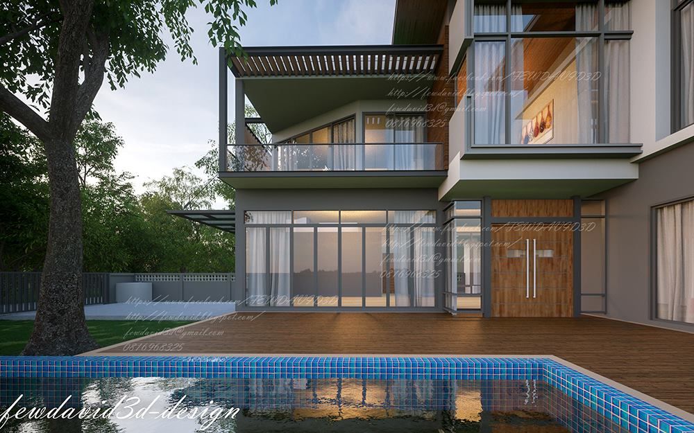 บ้านพักอาศัย2ชั้น อ.เมืองสกลนคร จ.สกลนคร , fewdavid3d-design fewdavid3d-design Moderne huizen