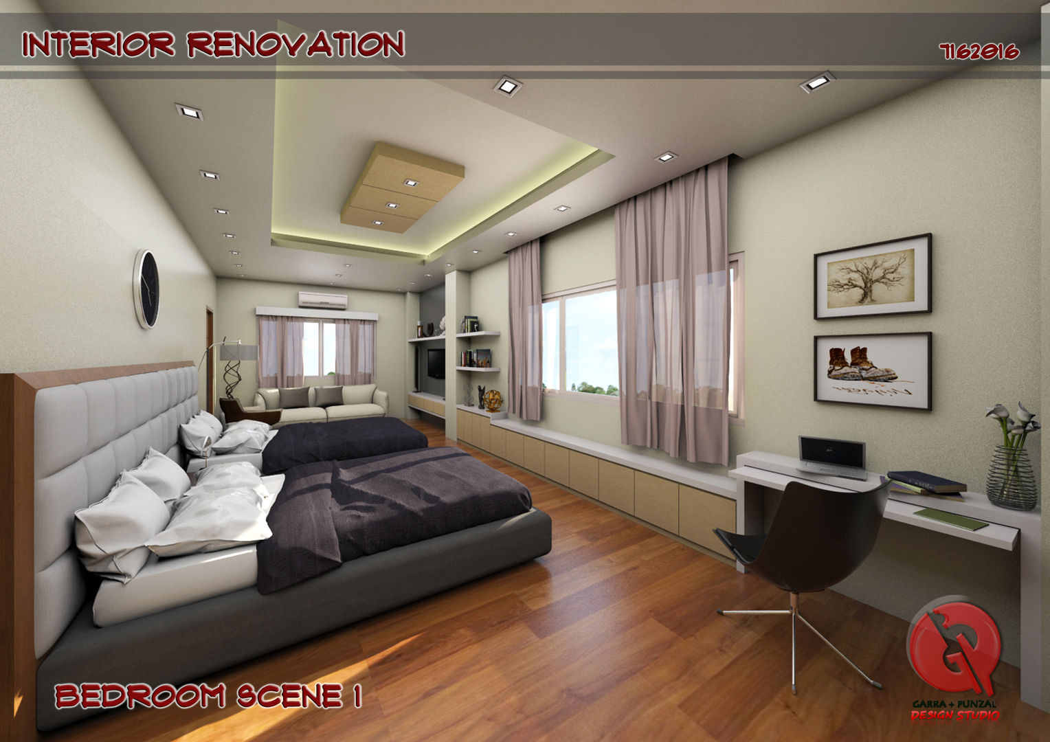 1-Bedroom Interior Design, Garra + Punzal Architects Garra + Punzal Architects Modern style bedroom