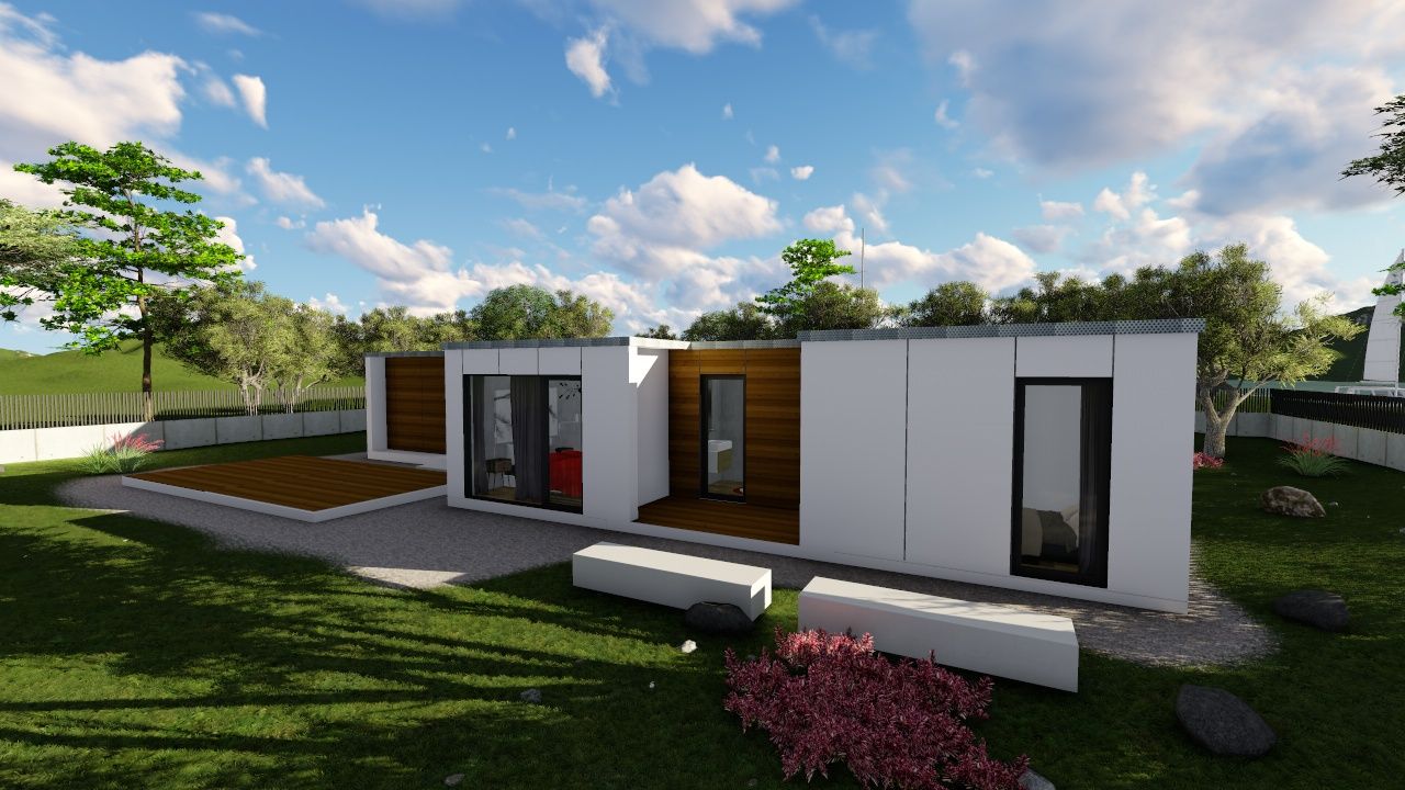 Viviendas prefabricadas modelo Neo, A-kotar A-kotar Casas de estilo moderno Nube,Cielo,Planta,Edificio,Árbol,Ventana,Casa,Sombra,Césped,lote de terreno