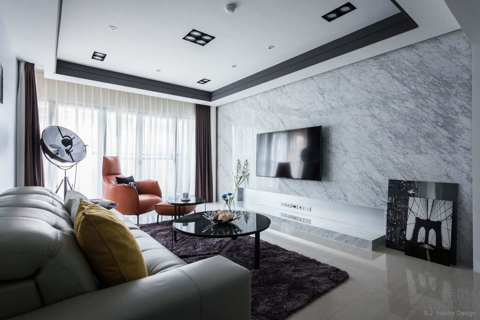 簡．溫 湘頡設計 现代客厅設計點子、靈感 & 圖片 大理石，電視牆，現代風，飯店宅，客廳