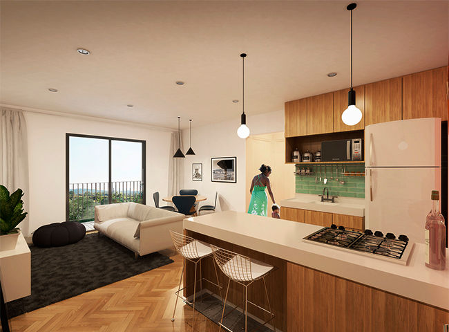 Decoração Apartamento Samambaia, A Pino Arquitetos A Pino Arquitetos Kitchen Wood Wood effect Bench tops