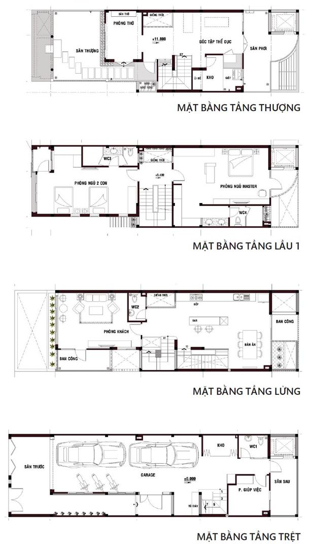 Nhà Phố 3 Tầng Thoáng Đãng Nhờ Giếng Trời 1,4 Tỷ, Công ty TNHH TK XD Song Phát Công ty TNHH TK XD Song Phát 日本家屋・アジアの家 銅/ブロンズ/真鍮