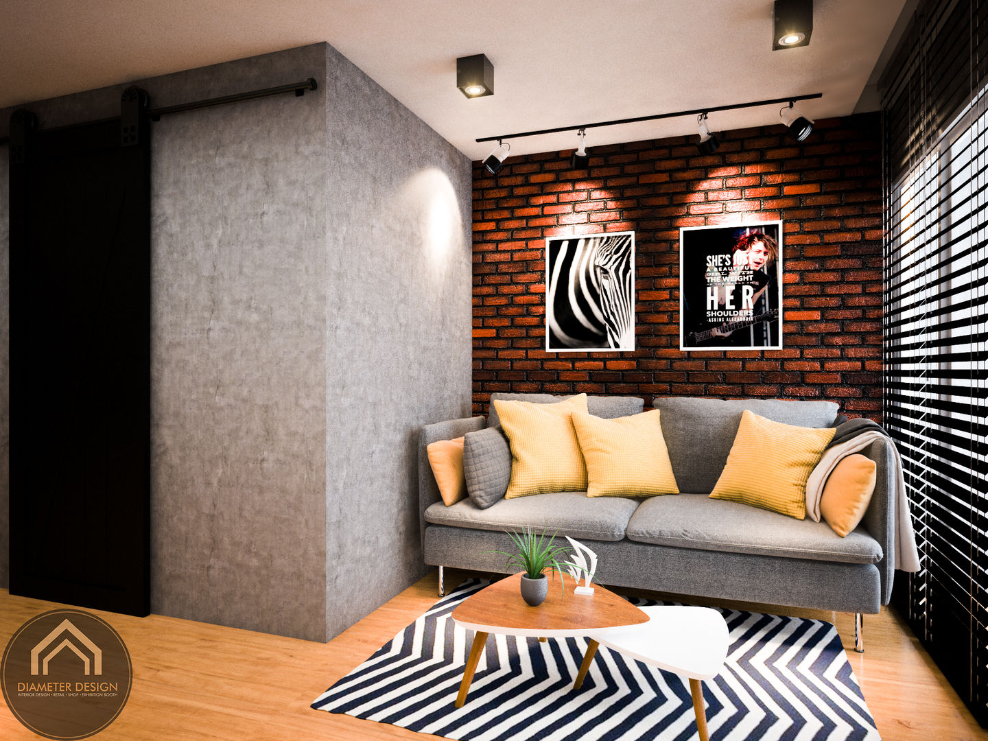 รีโนเวท JW Condo, Diameter Design Diameter Design Eclectic style living room Concrete
