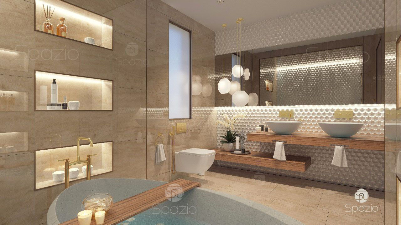 Modern master bathroom interior design in Dubai villa Spazio Interior Decoration LLC Modern bathroom Marble