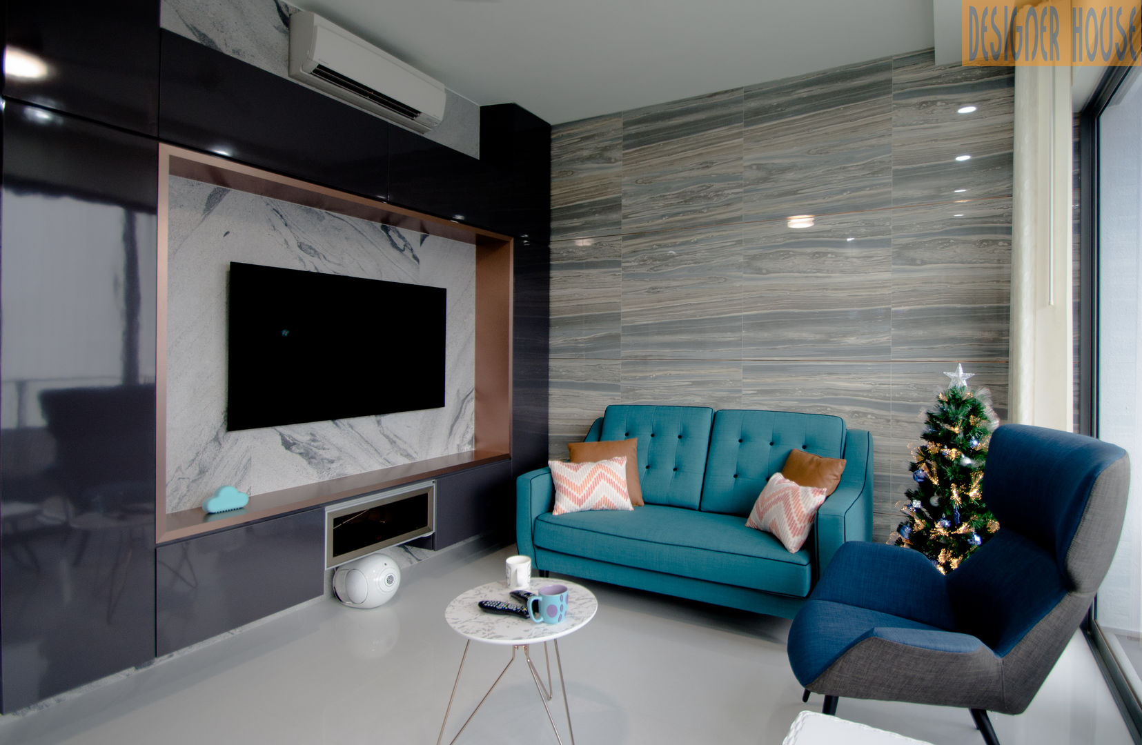 Living Hall Designer House Modern living room Limestone Grey