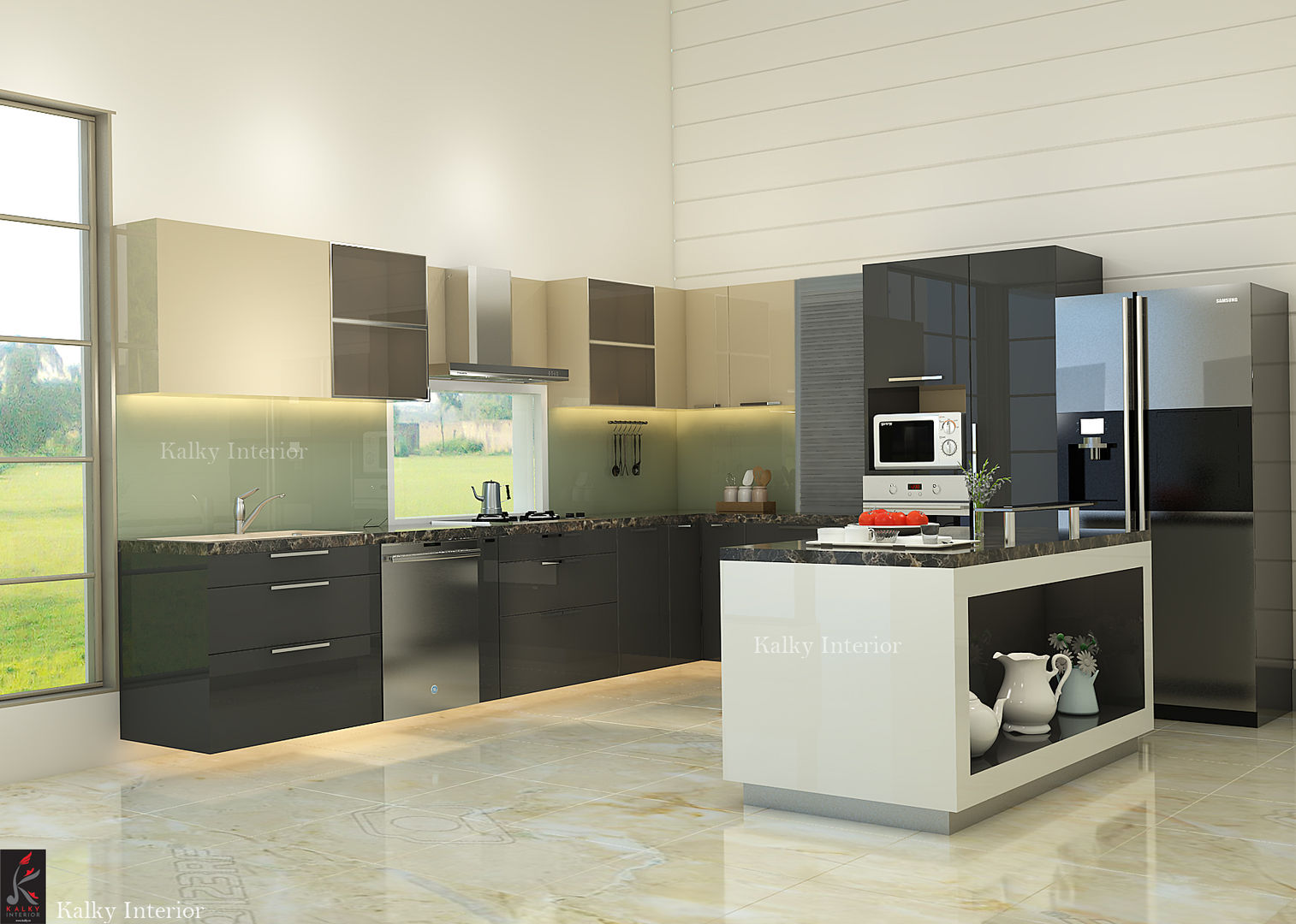 Modular kitchen with island homify Built-in kitchens پلائیووڈ