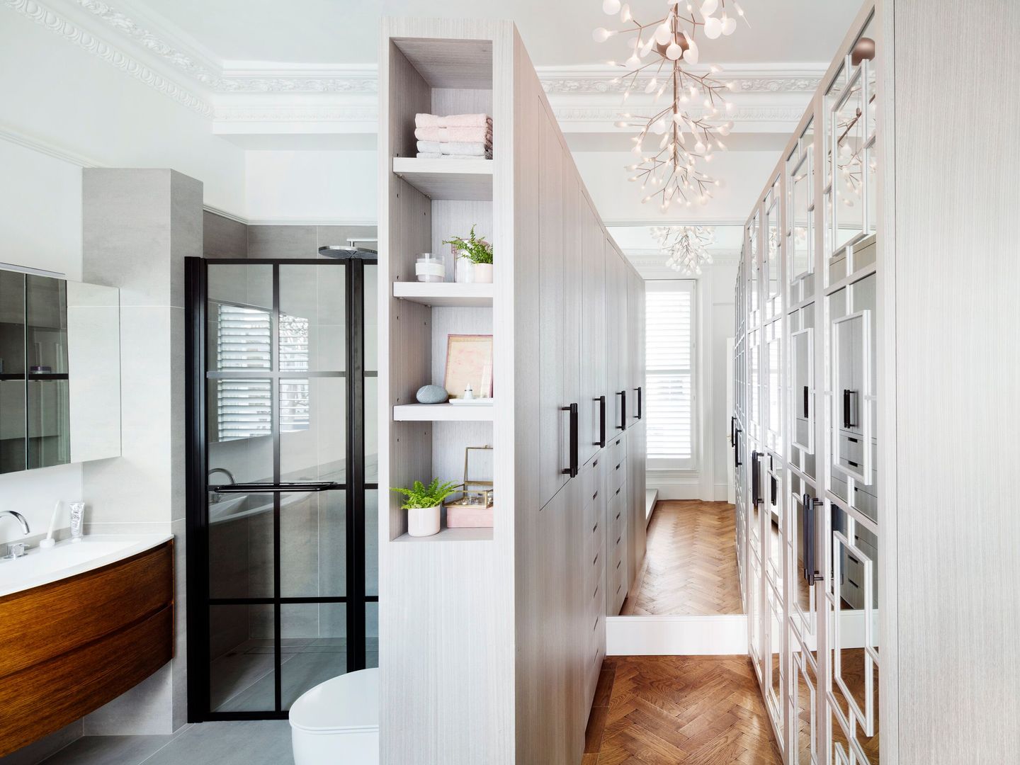 master bathroom and dressing area Brosh Architects Casas de banho modernas dressing area,bathroom,bathroom lighting