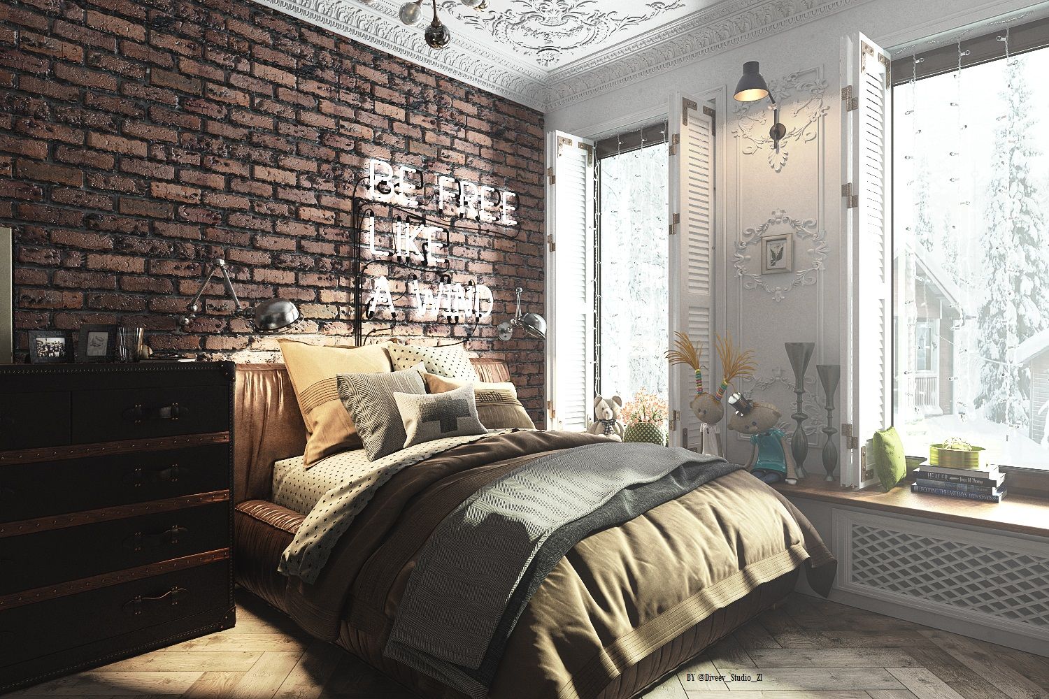 спальня для девушки, Diveev_studio#ZI Diveev_studio#ZI Industrial style bedroom