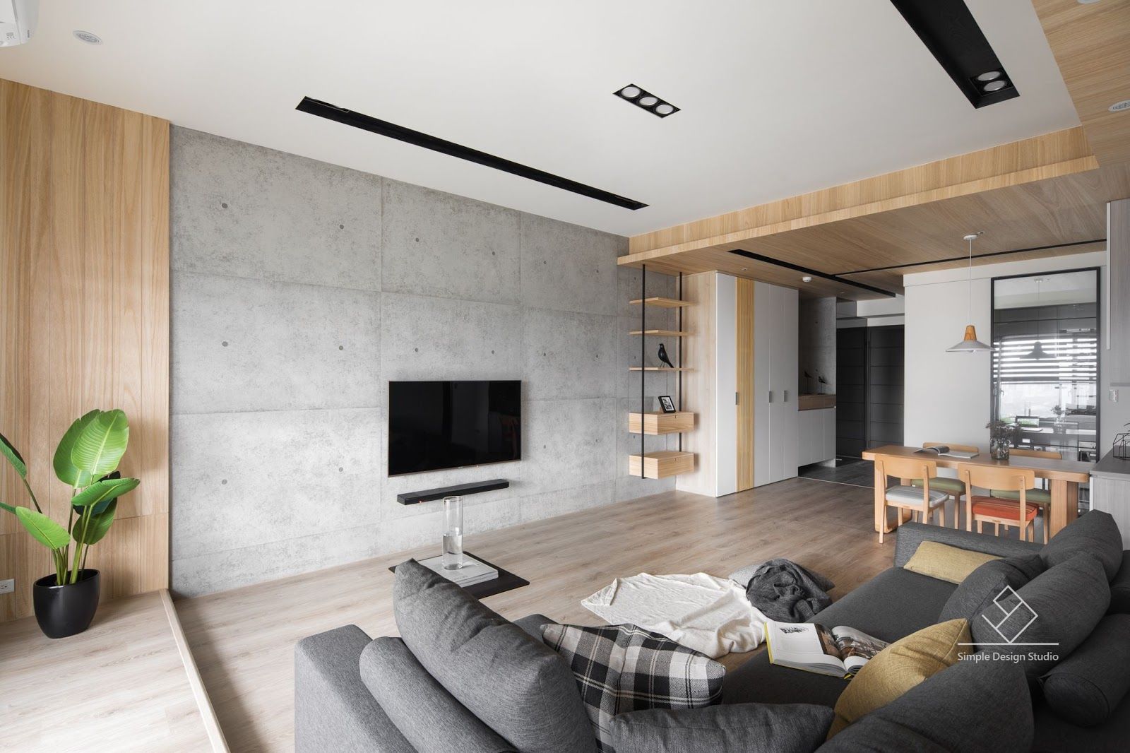 客廳設計 極簡室內設計 Simple Design Studio 客廳 客廳,電視牆,清水模