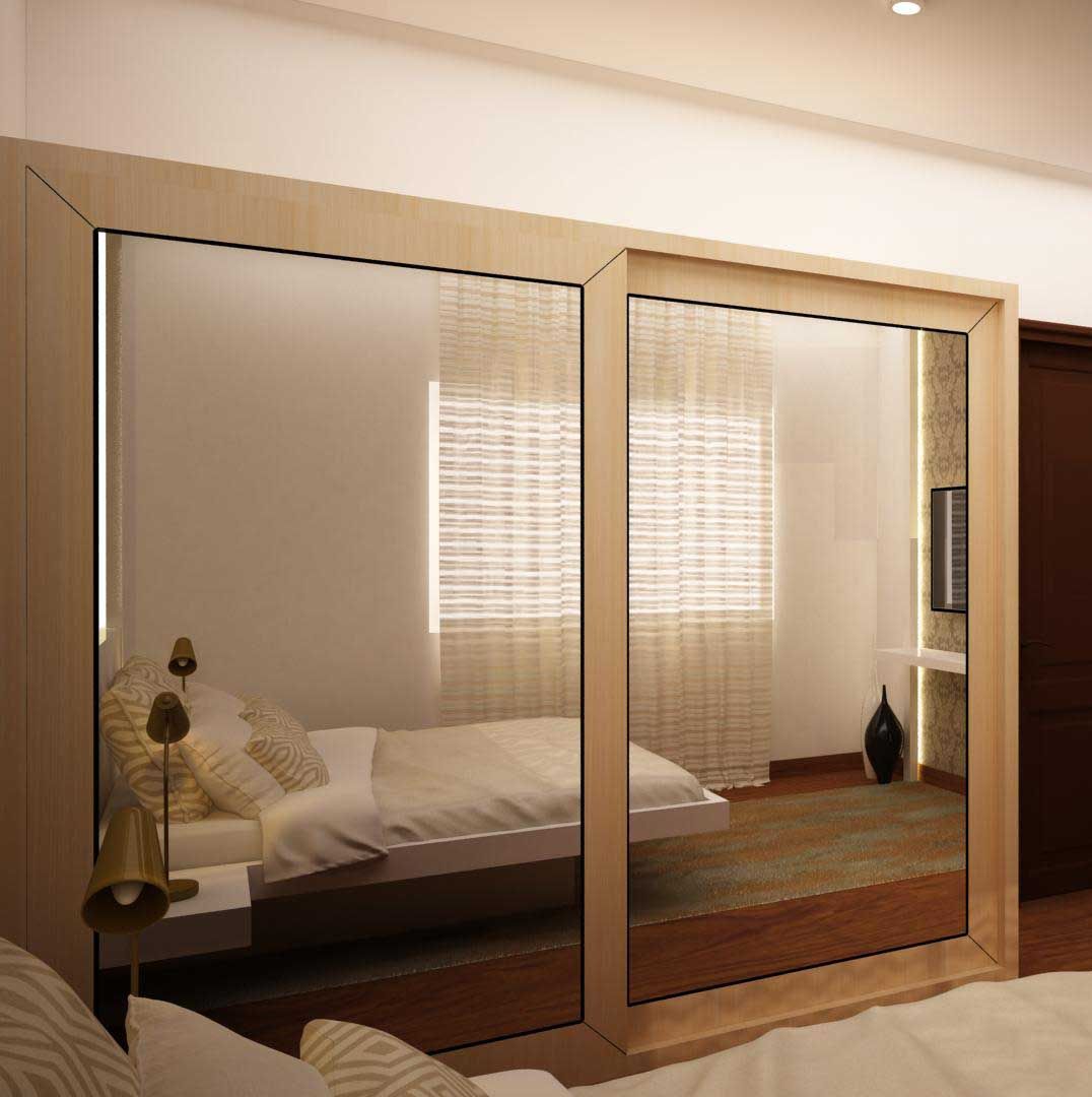 Sliding full mirror wardrobe homify Asian style dressing room