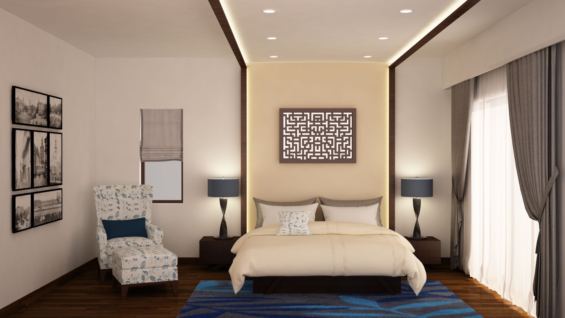 Headboard and ceiling design homify Modern style bedroom