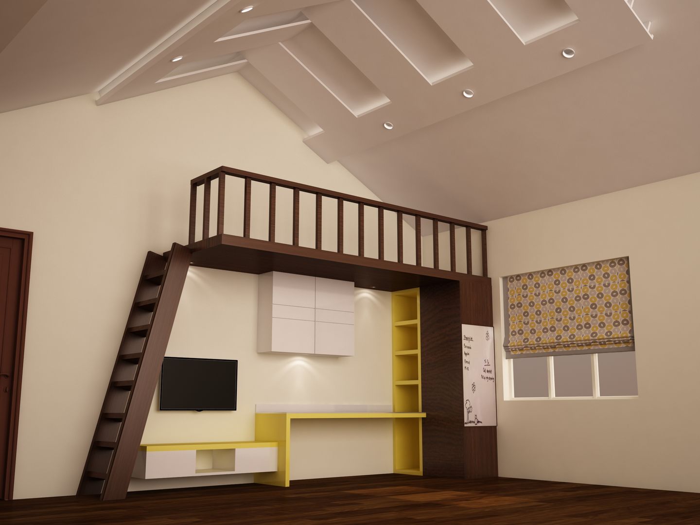 Above bed - below study homify Rustic style nursery/kids room