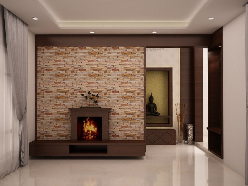 Fire place with TV unit homify Rustic style living room