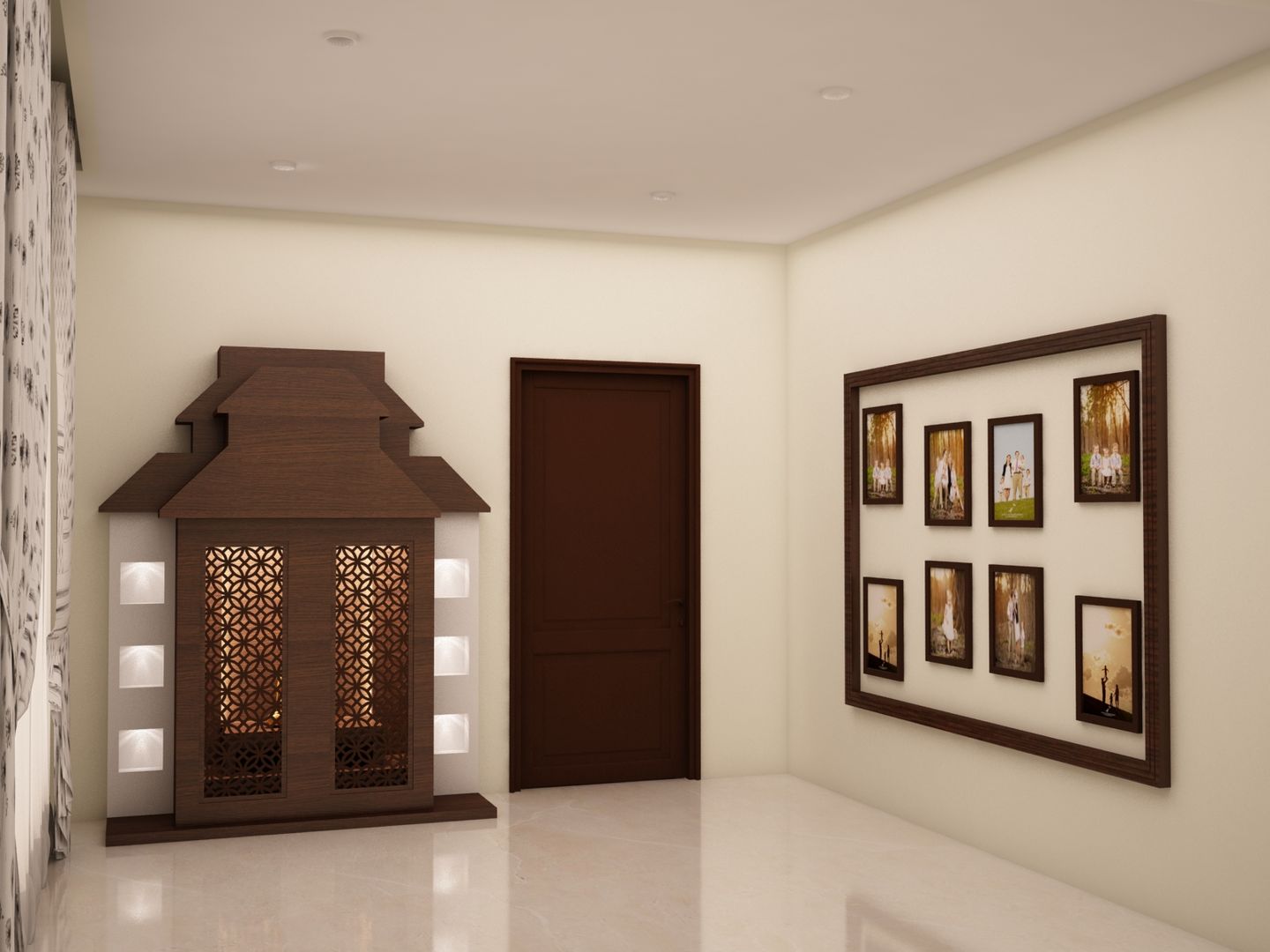 Puja area homify Rustic style corridor, hallway & stairs