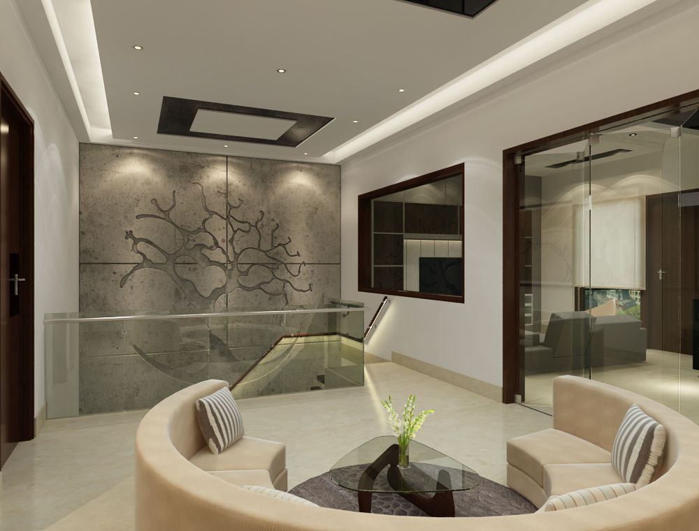Suneja Residence Interior Design, Studio Rhomboid Studio Rhomboid Modern Corridor, Hallway and Staircase
