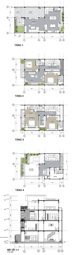 Mẫu Thiết Kế Nhà 4 Tầng 8x12m Hướng Tây Luôn Mát Mẻ Ở Gò Vấp, Công ty TNHH Xây Dựng TM – DV Song Phát Công ty TNHH Xây Dựng TM – DV Song Phát Casas familiares