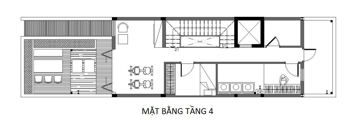 Bản vẽ mặt bằng tầng 4 nhà phố 4 tầng 4x15m. Công ty TNHH TK XD Song Phát Nhà gia đình Đồng / Đồng / Đồng thau