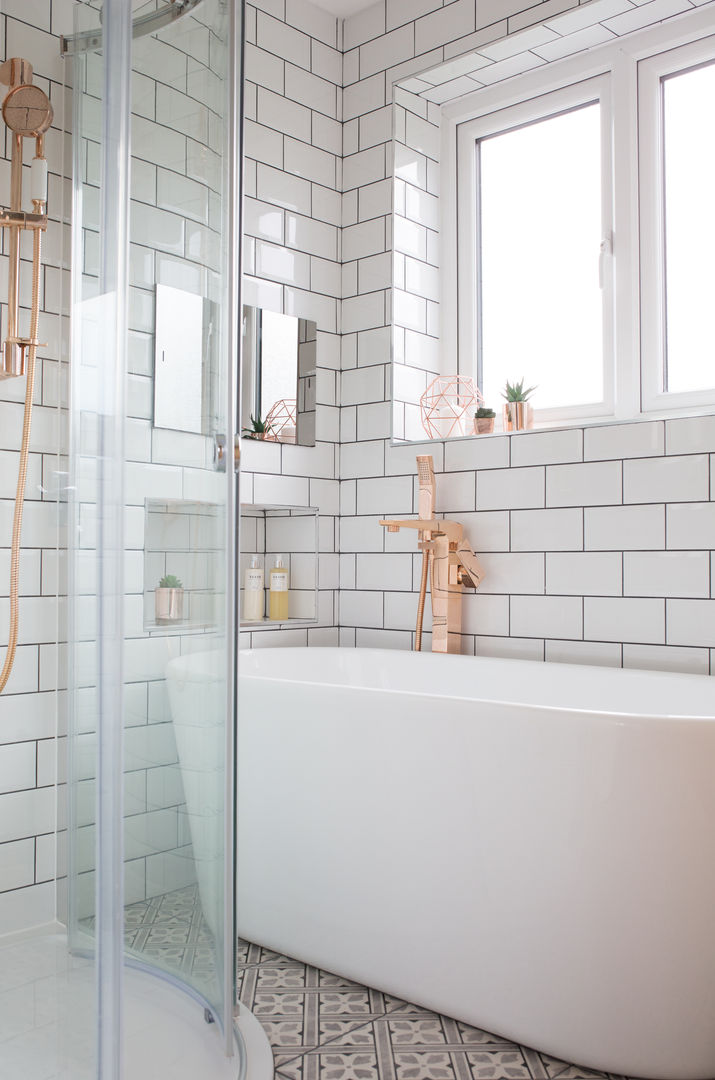 Fulthorpe Road - Main Bathroom, Brass & Rose Interiors Brass & Rose Interiors حمام بلاط