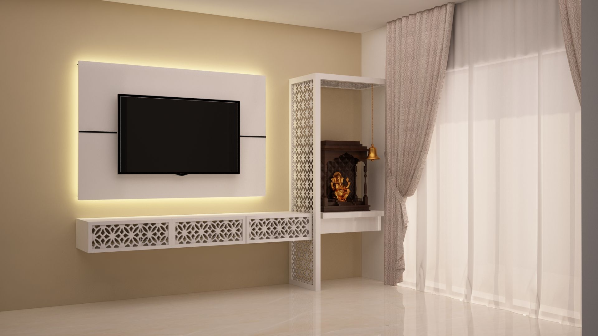 TV and Puja unit homify Modern living room