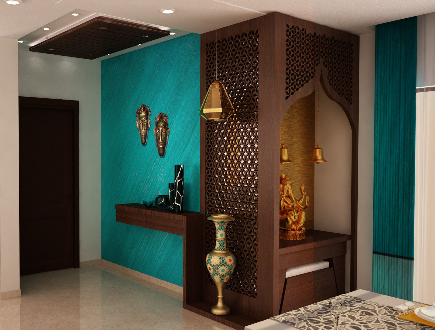 Asian classic style Foyer with Puja area homify Modern Corridor, Hallway and Staircase