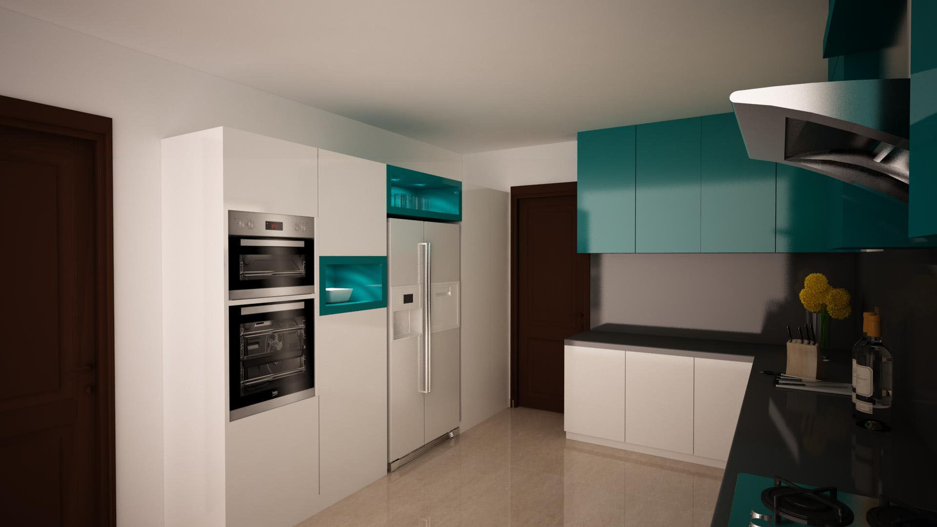 Kitchen Render - Triple colour combo homify 現代廚房設計點子、靈感&圖片