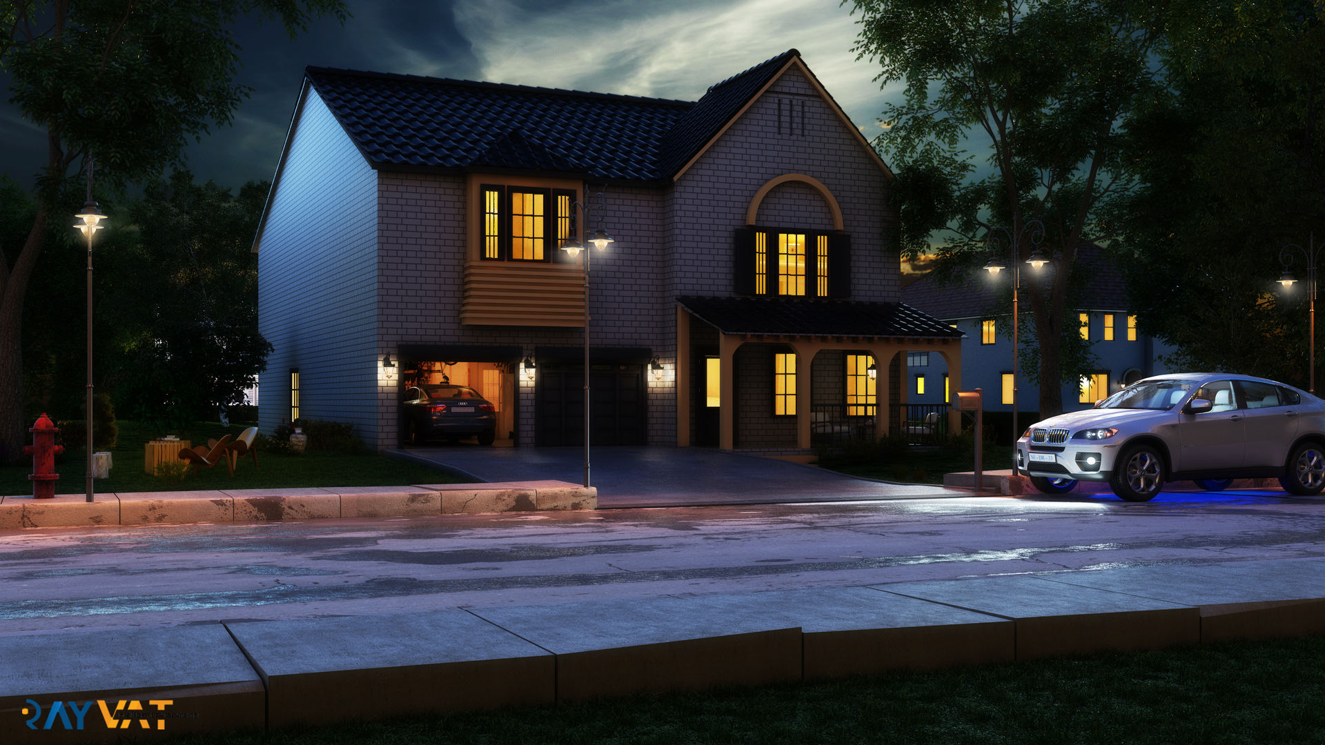 Exterioe View - Night homify Bungalows House Exterior,3D Exterior,Exterior View Design,Exterior Elevation